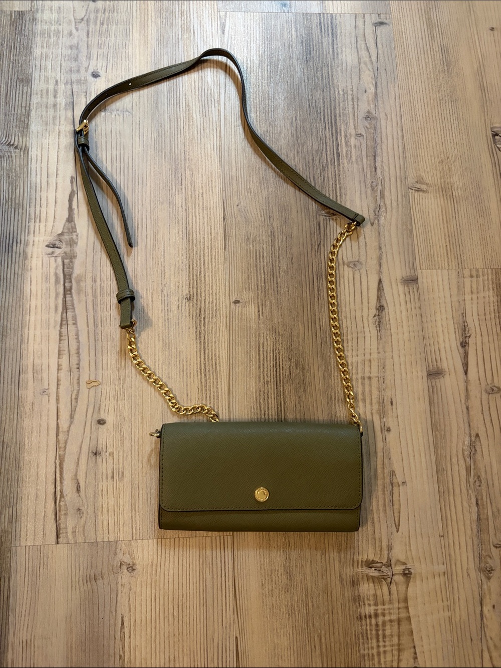 Michael Kors Olive Green Crossbody with Gold Chain Strap